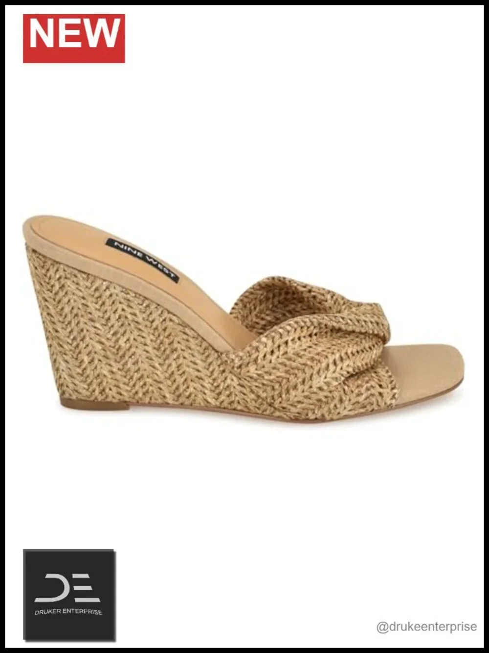Nine West Nikhil Woven Wedge Sandals Square Toe Slip-On 3.31